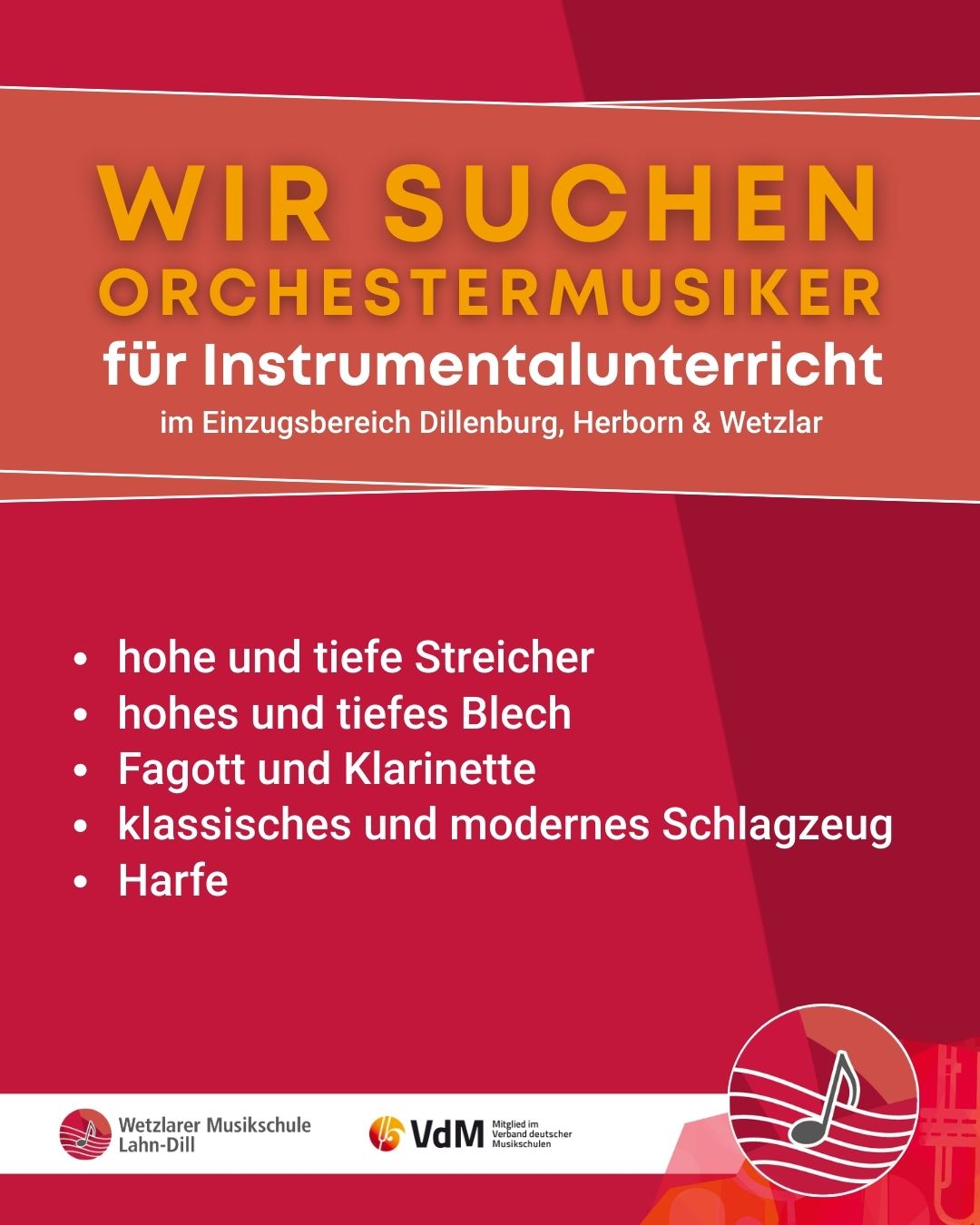 Sommersemester 2026 Orchestermusiker gesucht